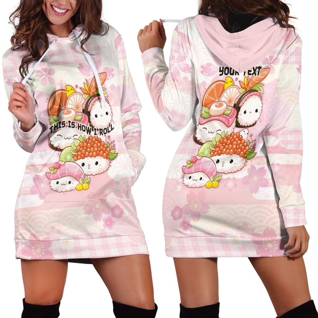 Personalized Japanese Kawaii Sushi Hoodie Dress Pink Wagara Palaka This Is How I Roll - Wonder Print Shop