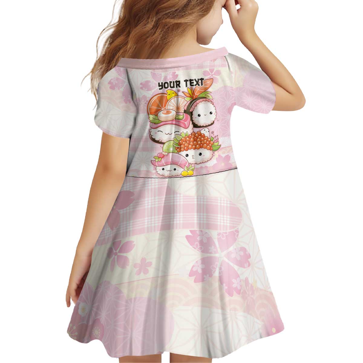 Personalized Japanese Kawaii Sushi Kid Short Sleeve Dress Pink Wagara Palaka This Is How I Roll - Wonder Print Shop