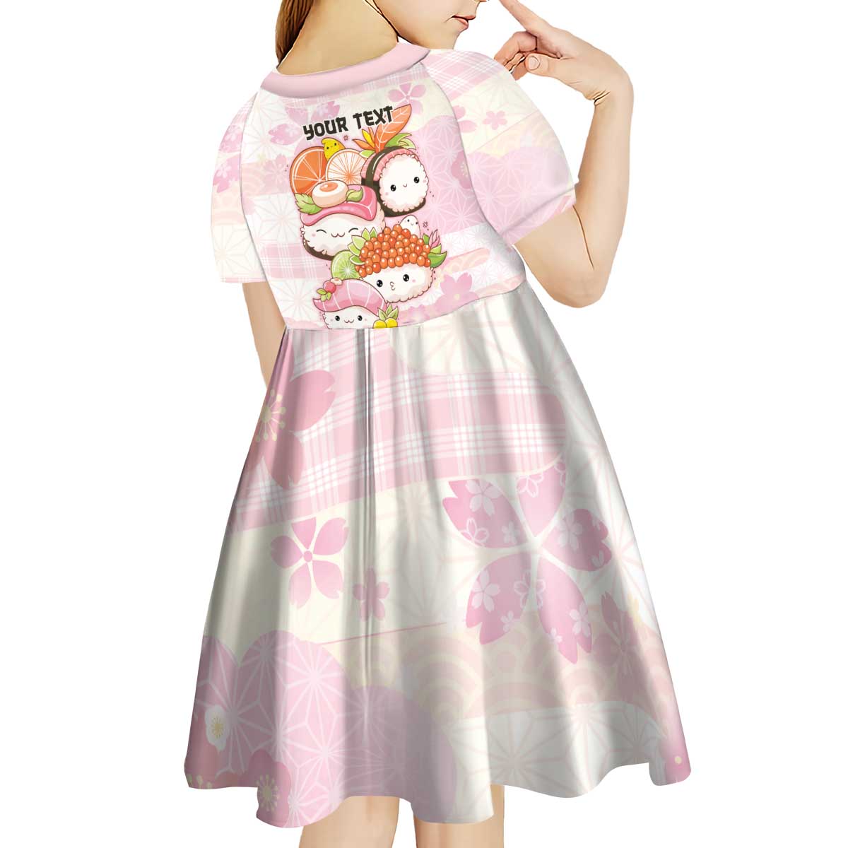 Personalized Japanese Kawaii Sushi Kid Short Sleeve Dress Pink Wagara Palaka This Is How I Roll - Wonder Print Shop