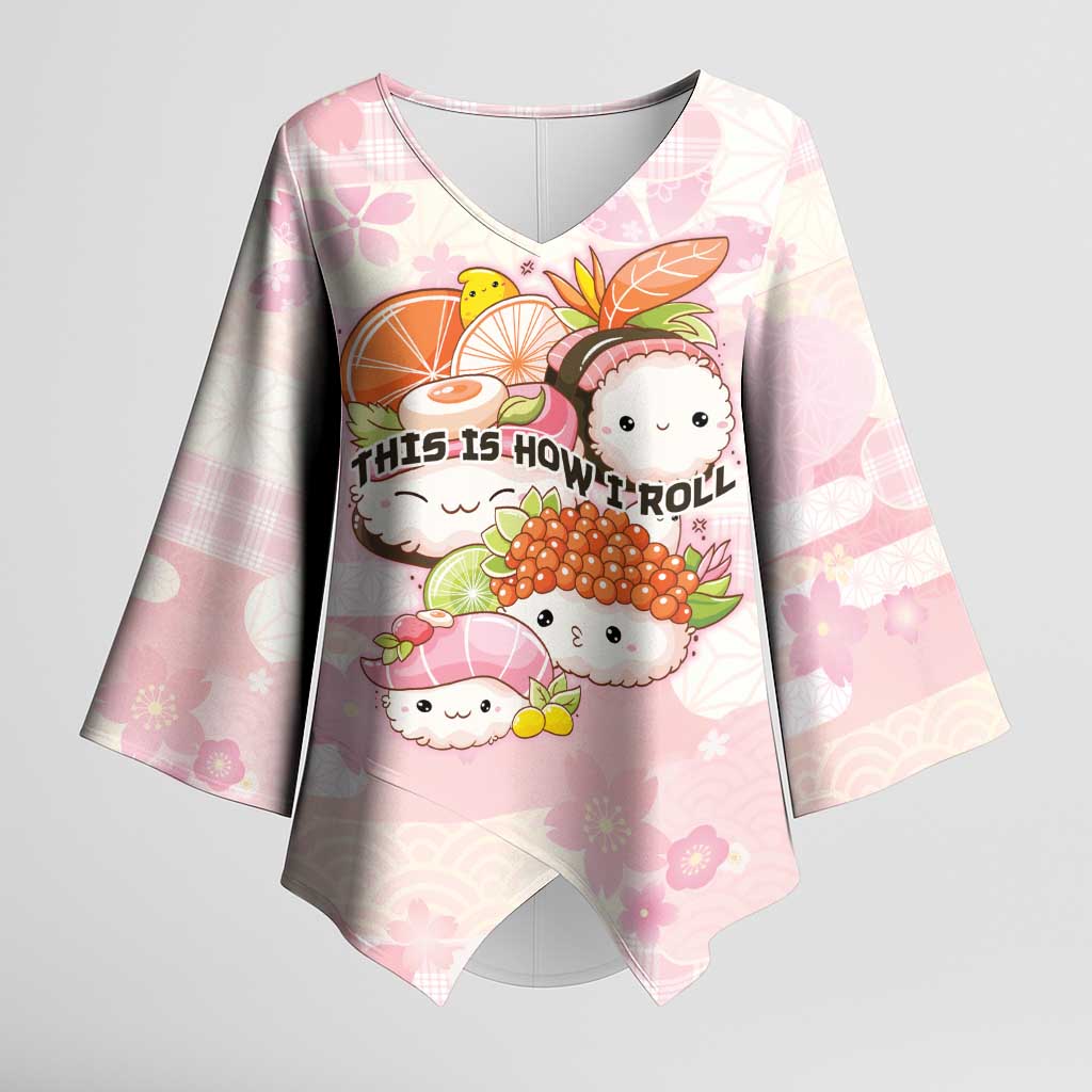 Personalized Japanese Kawaii Sushi Kimono Sleeve Blouse Pink Wagara Palaka This Is How I Roll - Wonder Print Shop