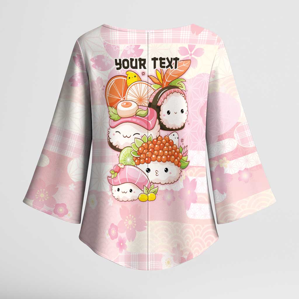 Personalized Japanese Kawaii Sushi Kimono Sleeve Blouse Pink Wagara Palaka This Is How I Roll - Wonder Print Shop