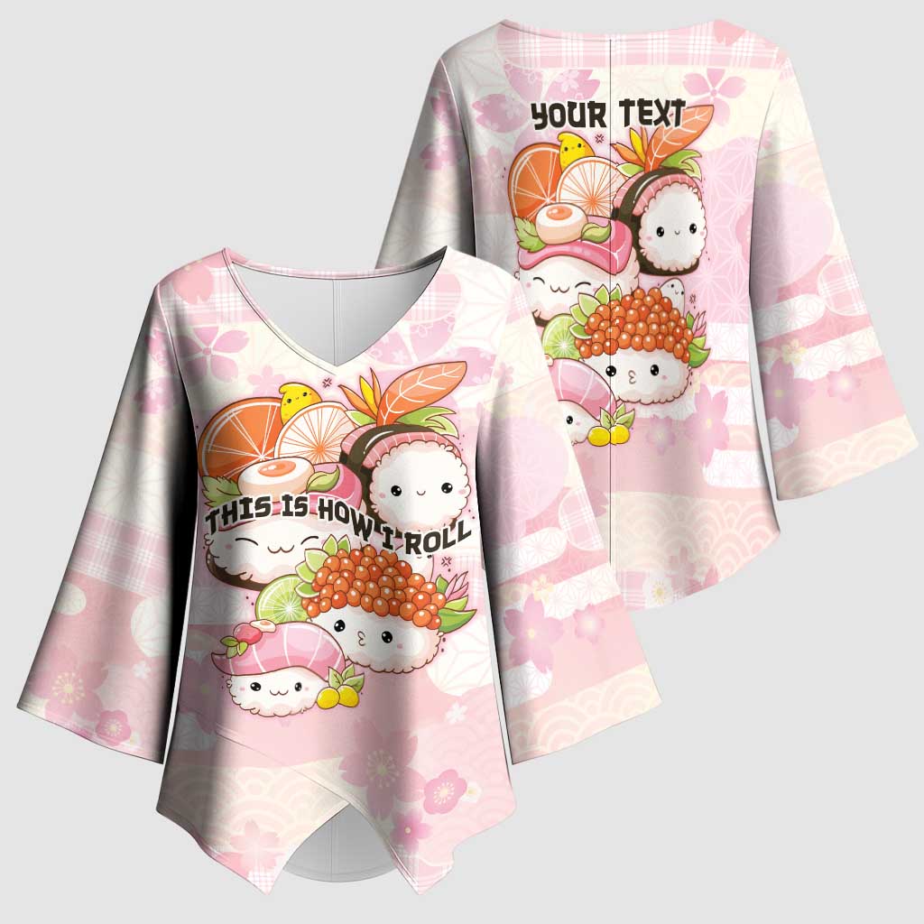 Personalized Japanese Kawaii Sushi Kimono Sleeve Blouse Pink Wagara Palaka This Is How I Roll - Wonder Print Shop