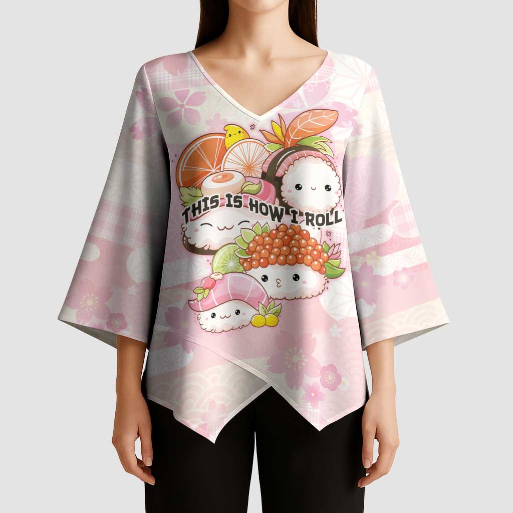 Personalized Japanese Kawaii Sushi Kimono Sleeve Blouse Pink Wagara Palaka This Is How I Roll - Wonder Print Shop