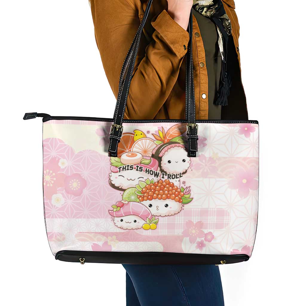 Japanese Kawaii Sushi Leather Tote Bag Pink Wagara Palaka This Is How I Roll - Wonder Print Shop