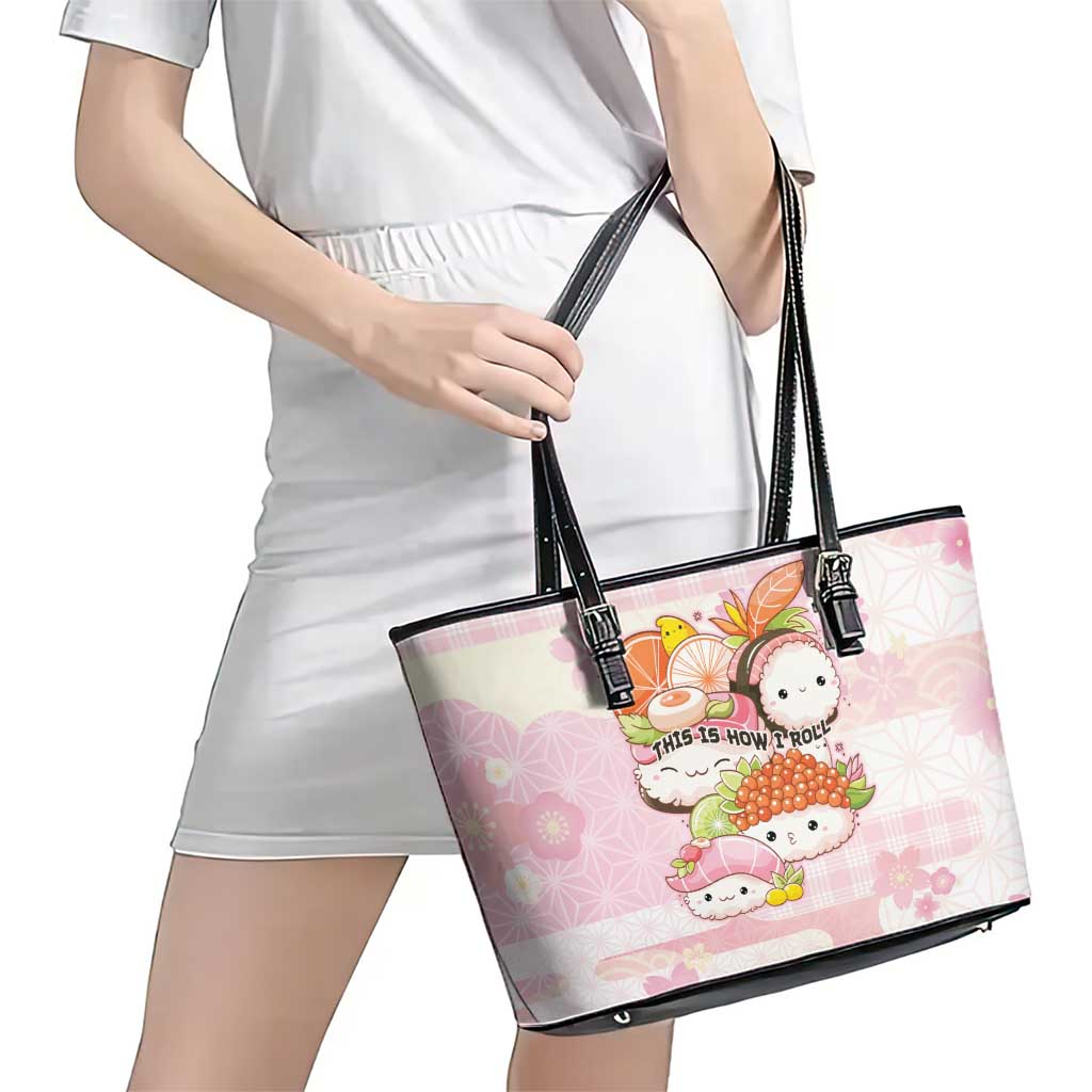 Japanese Kawaii Sushi Leather Tote Bag Pink Wagara Palaka This Is How I Roll - Wonder Print Shop