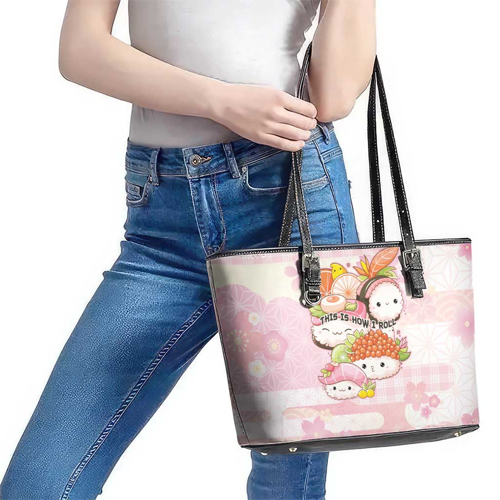 Japanese Kawaii Sushi Leather Tote Bag Pink Wagara Palaka This Is How I Roll - Wonder Print Shop