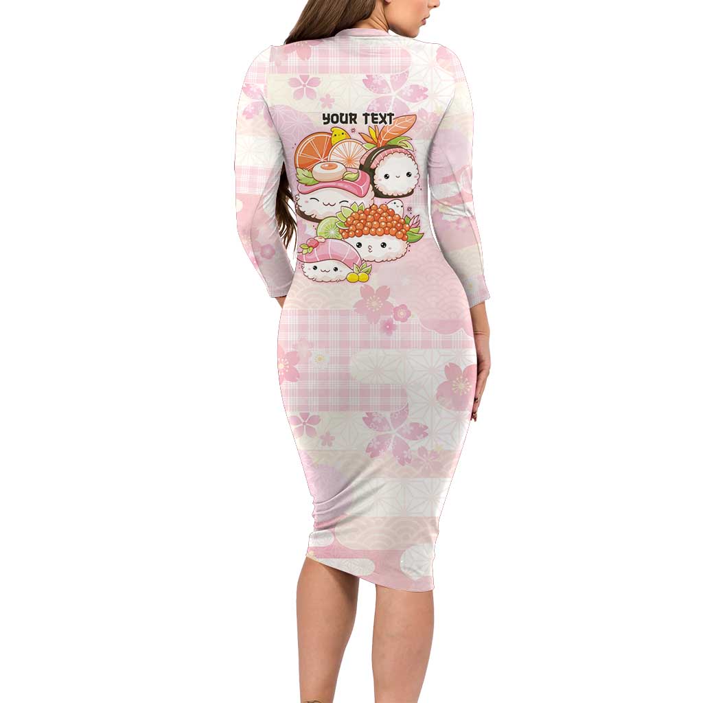 Personalized Japanese Kawaii Sushi Long Sleeve Bodycon Dress Pink Wagara Palaka This Is How I Roll - Wonder Print Shop
