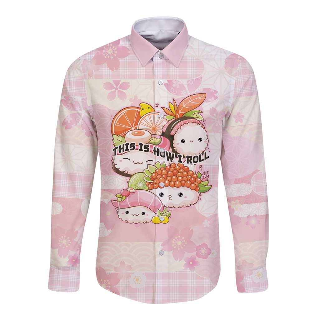Personalized Japanese Kawaii Sushi Long Sleeve Button Shirt Pink Wagara Palaka This Is How I Roll - Wonder Print Shop