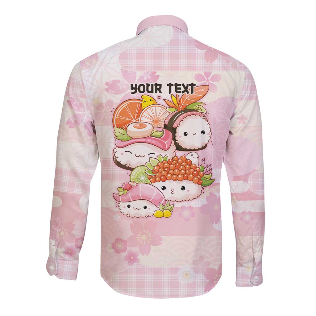 Personalized Japanese Kawaii Sushi Long Sleeve Button Shirt Pink Wagara Palaka This Is How I Roll - Wonder Print Shop