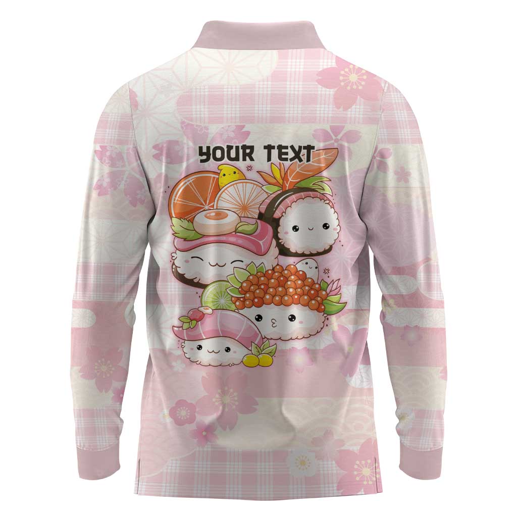 Personalized Japanese Kawaii Sushi Long Sleeve Polo Shirt Pink Wagara Palaka This Is How I Roll - Wonder Print Shop