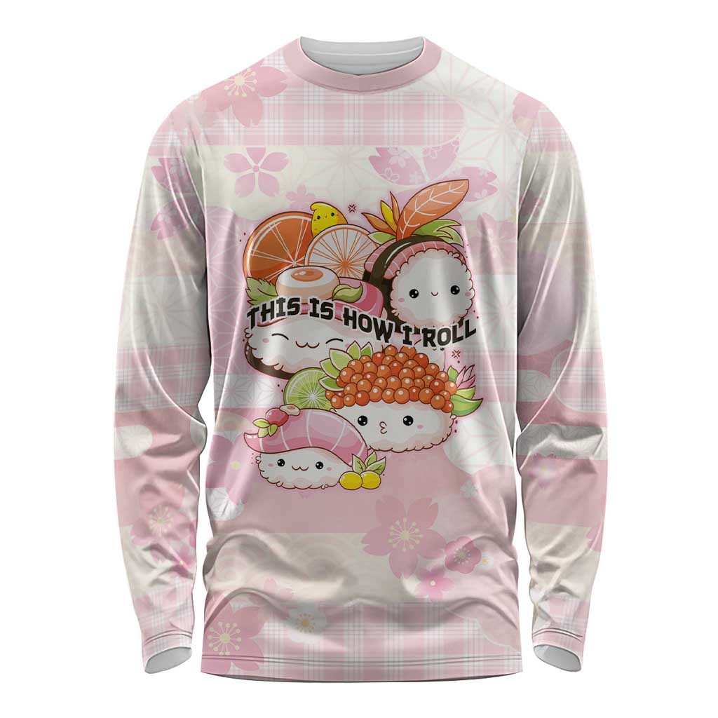 Personalized Japanese Kawaii Sushi Long Sleeve Shirt Pink Wagara Palaka This Is How I Roll - Wonder Print Shop