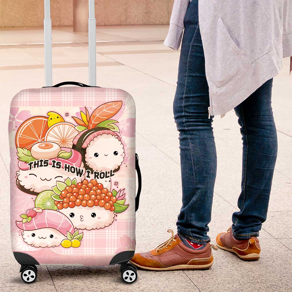 Japanese Kawaii Sushi Luggage Cover Pink Wagara Palaka This Is How I Roll - Wonder Print Shop