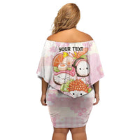 Personalized Japanese Kawaii Sushi Off Shoulder Short Dress Pink Wagara Palaka This Is How I Roll - Wonder Print Shop