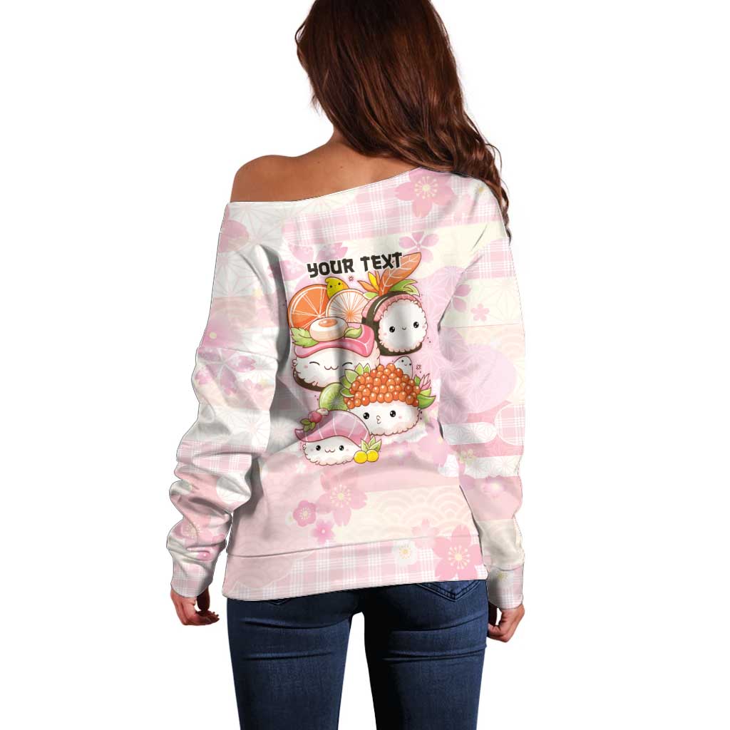 Personalized Japanese Kawaii Sushi Off Shoulder Sweater Pink Wagara Palaka This Is How I Roll - Wonder Print Shop