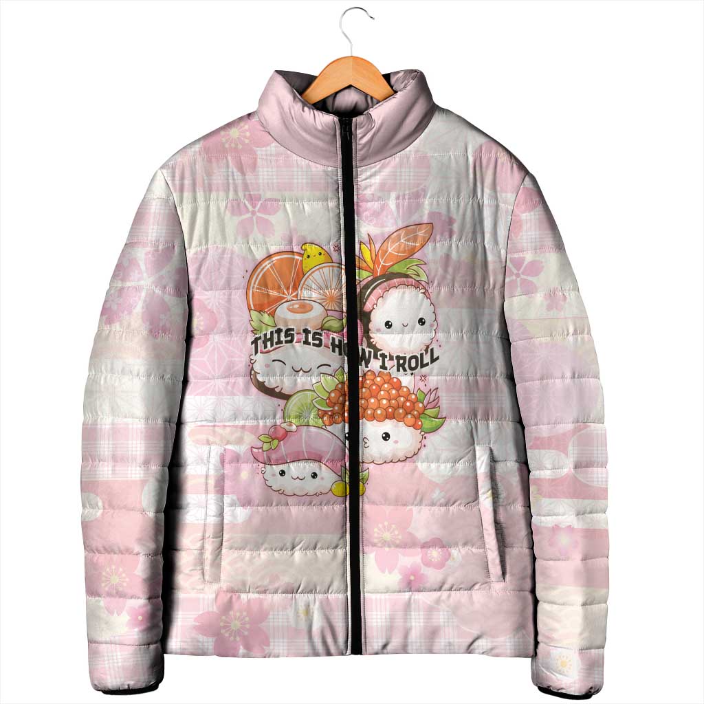 Personalized Japanese Kawaii Sushi Padded Jacket Pink Wagara Palaka This Is How I Roll - Wonder Print Shop