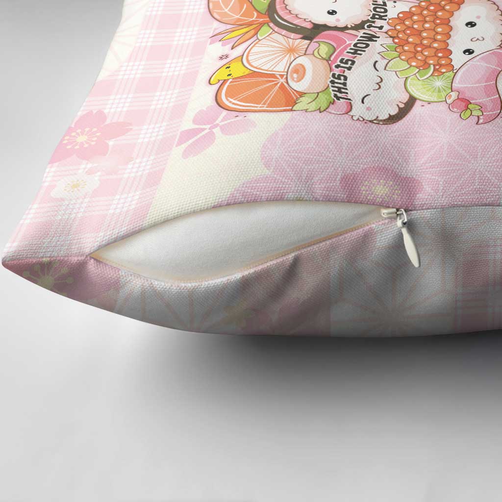 Japanese Kawaii Sushi Pillow Cover Pink Wagara Palaka This Is How I Roll - Wonder Print Shop