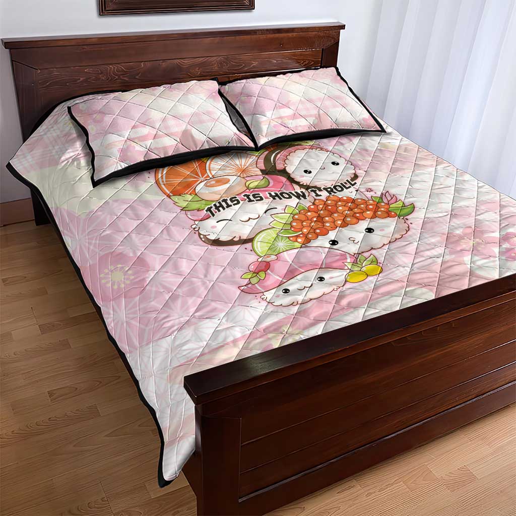 Japanese Kawaii Sushi Quilt Bed Set Pink Wagara Palaka This Is How I Roll - Wonder Print Shop