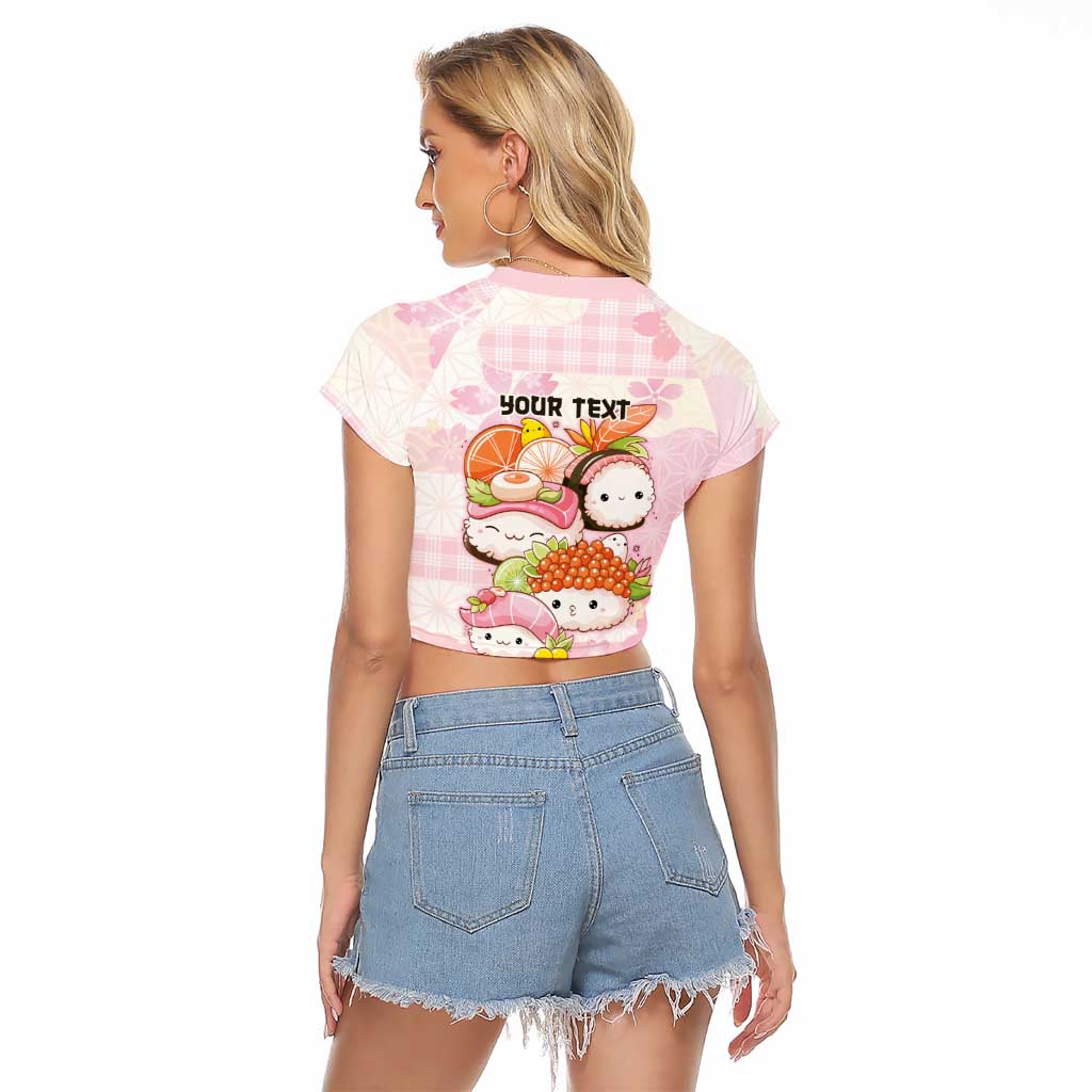 Personalized Japanese Kawaii Sushi Raglan Cropped T Shirt Pink Wagara Palaka This Is How I Roll - Wonder Print Shop