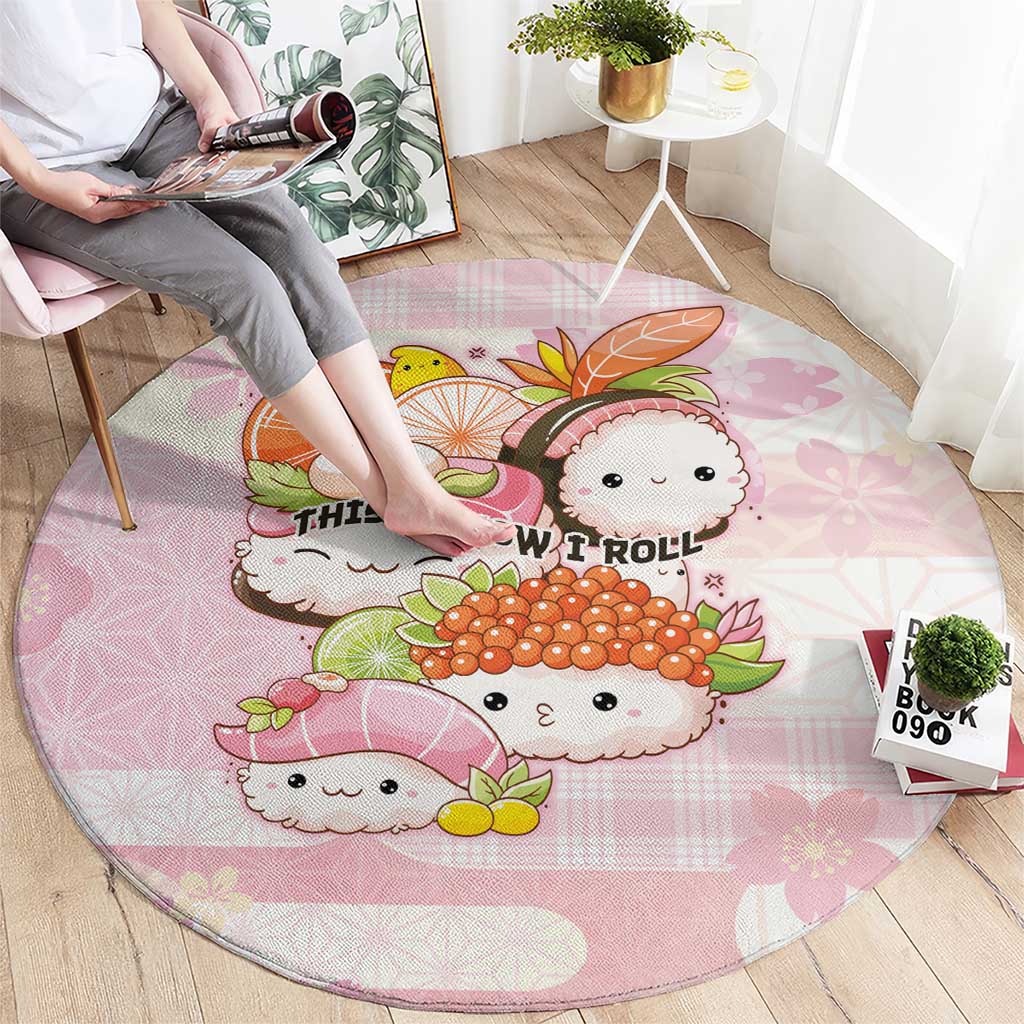 Japanese Kawaii Sushi Round Carpet Pink Wagara Palaka This Is How I Roll - Wonder Print Shop