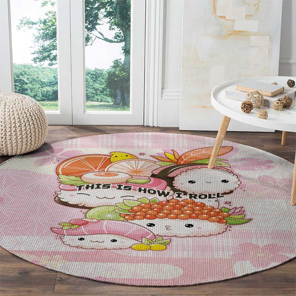 Japanese Kawaii Sushi Round Carpet Pink Wagara Palaka This Is How I Roll - Wonder Print Shop
