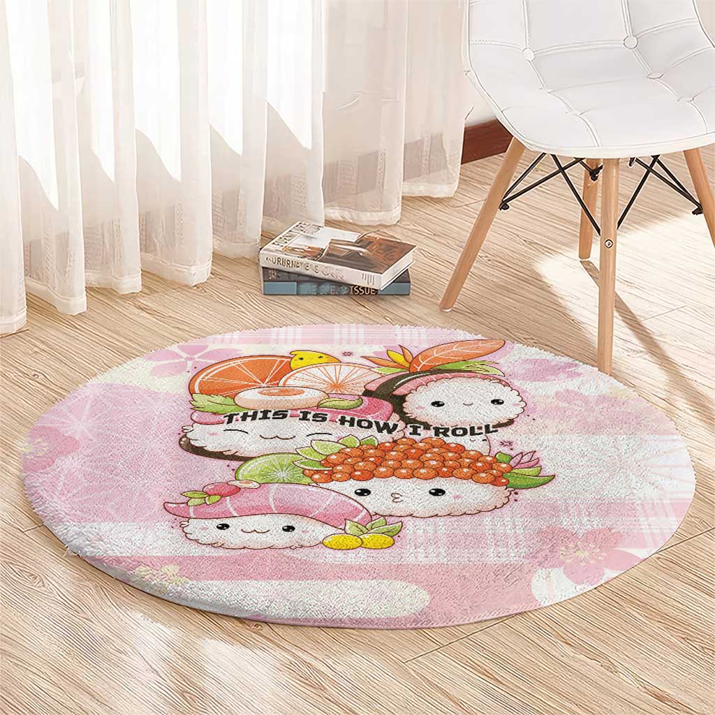 Japanese Kawaii Sushi Round Carpet Pink Wagara Palaka This Is How I Roll - Wonder Print Shop