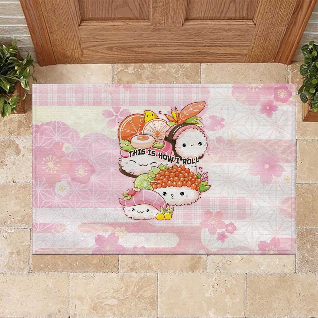Japanese Kawaii Sushi Rubber Doormat Pink Wagara Palaka This Is How I Roll - Wonder Print Shop