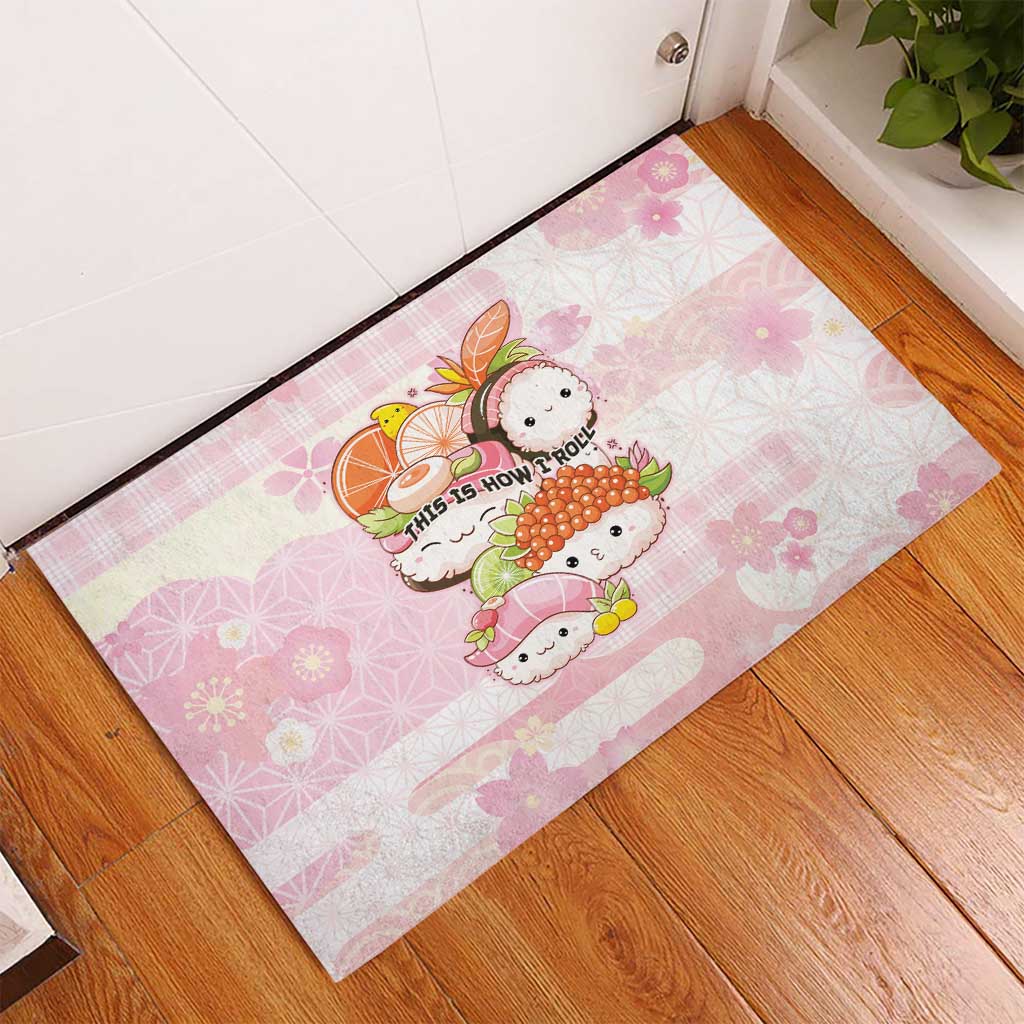 Japanese Kawaii Sushi Rubber Doormat Pink Wagara Palaka This Is How I Roll - Wonder Print Shop