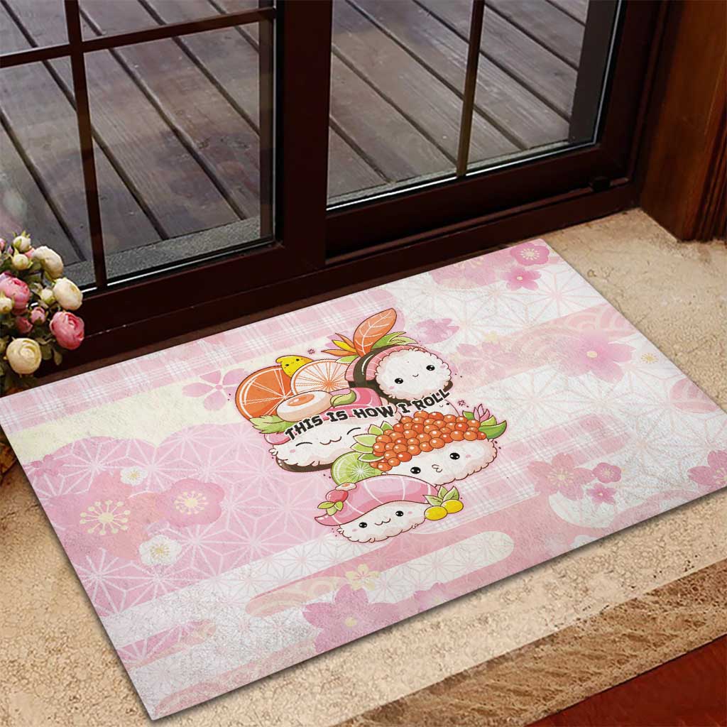 Japanese Kawaii Sushi Rubber Doormat Pink Wagara Palaka This Is How I Roll - Wonder Print Shop