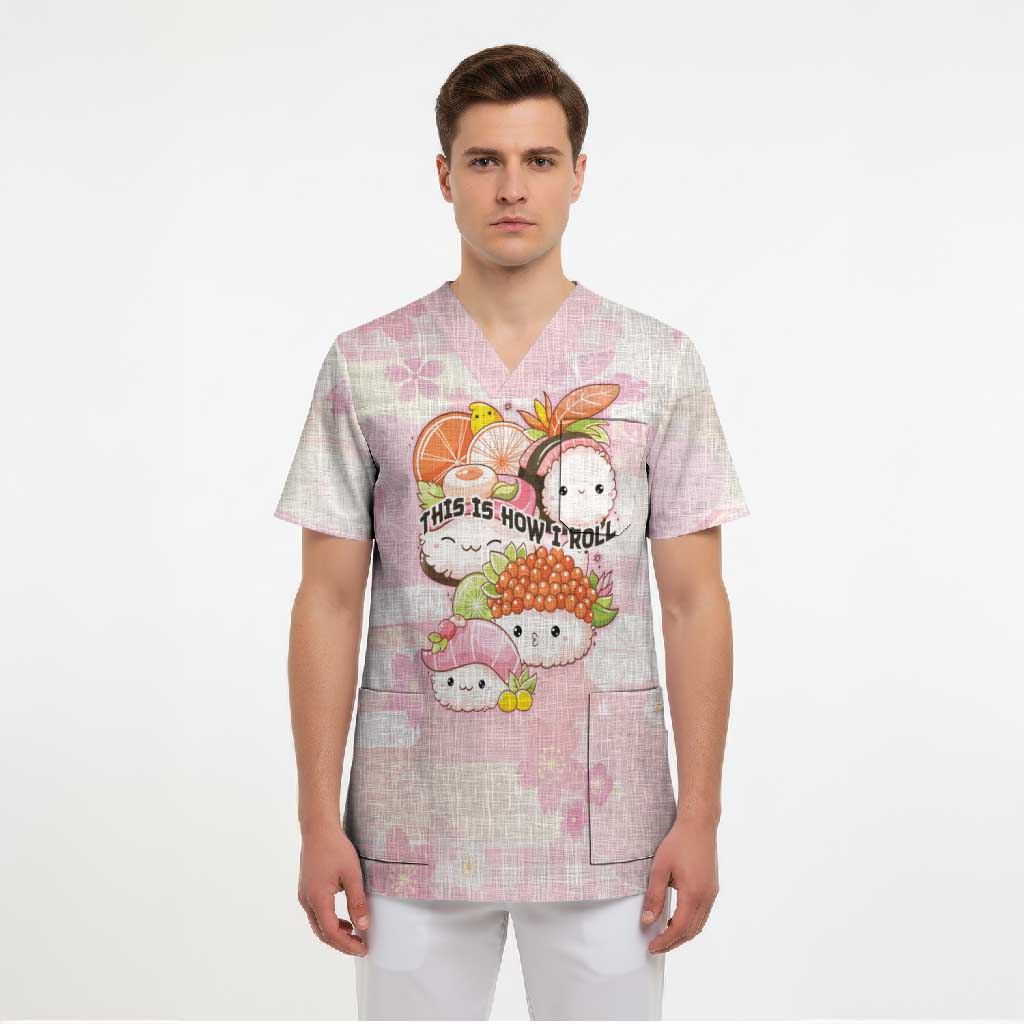 Personalized Japanese Kawaii Sushi Scrub Top Pink Wagara Palaka This Is How I Roll - Wonder Print Shop