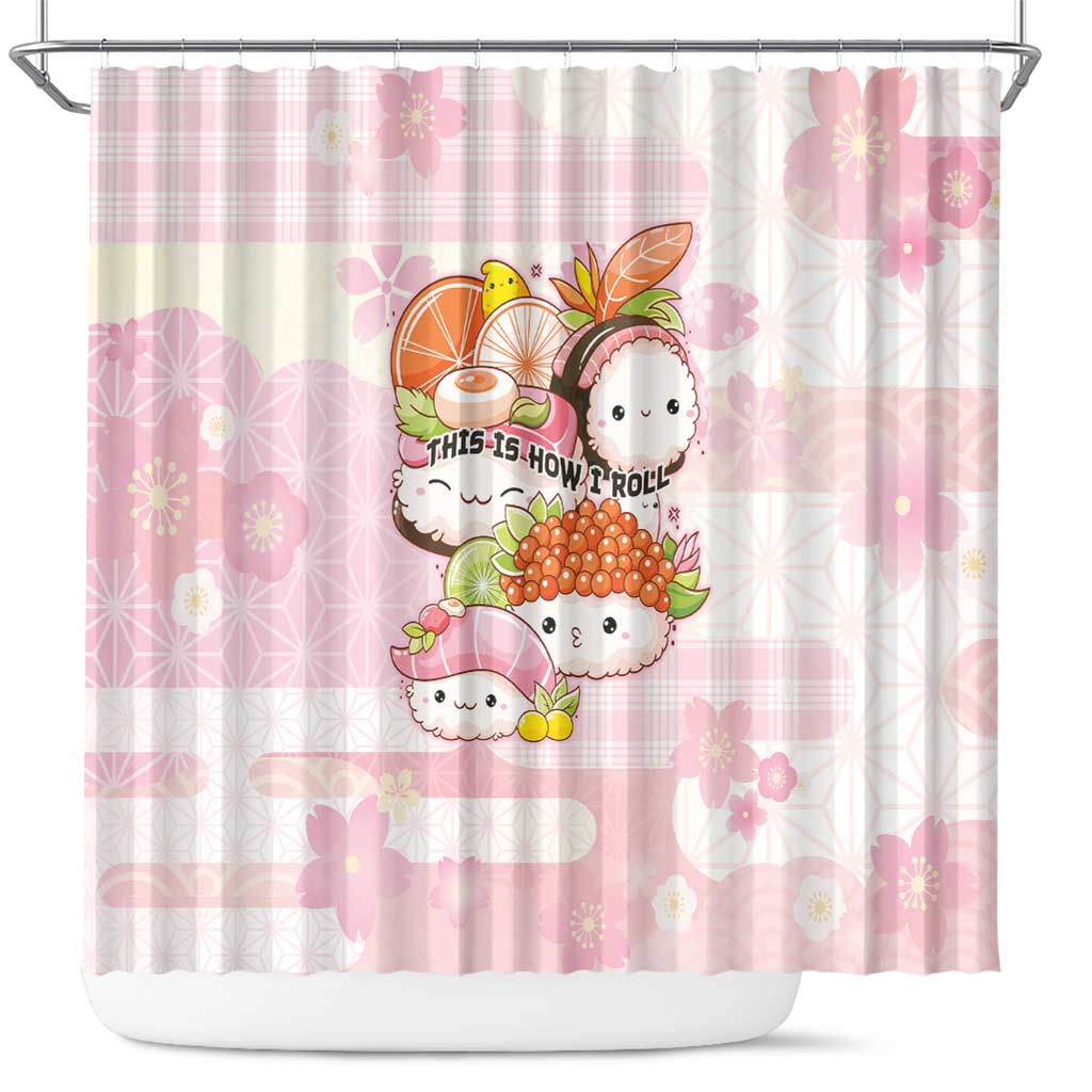 Japanese Kawaii Sushi Shower Curtain Pink Wagara Palaka This Is How I Roll - Wonder Print Shop