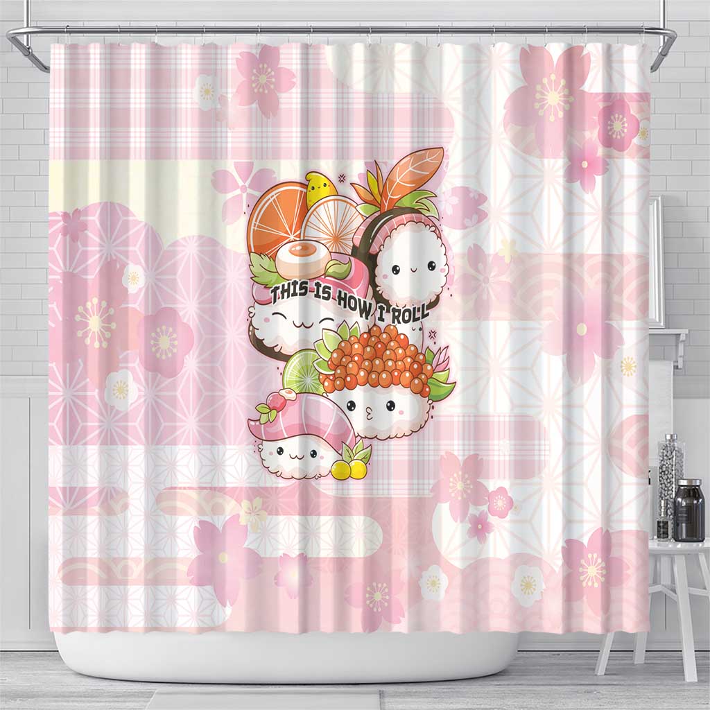 Japanese Kawaii Sushi Shower Curtain Pink Wagara Palaka This Is How I Roll - Wonder Print Shop