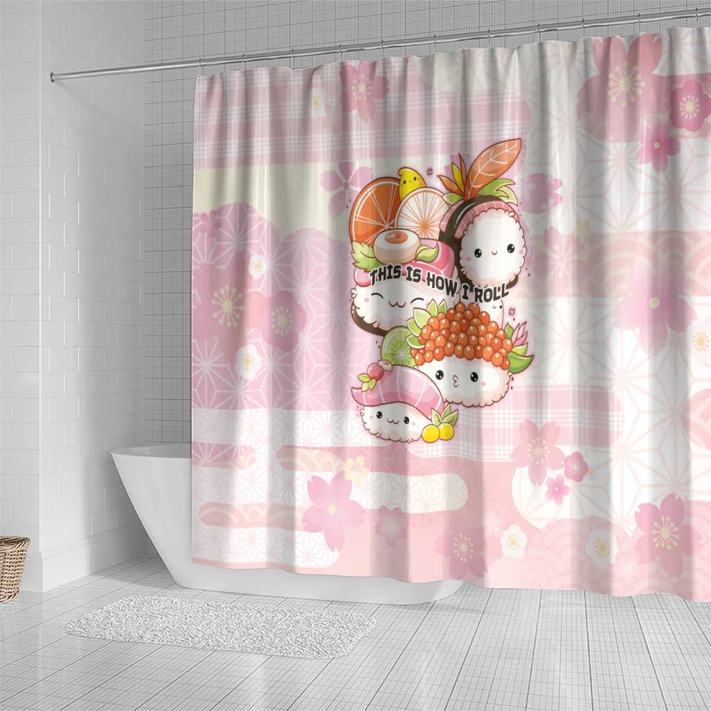 Japanese Kawaii Sushi Shower Curtain Pink Wagara Palaka This Is How I Roll - Wonder Print Shop
