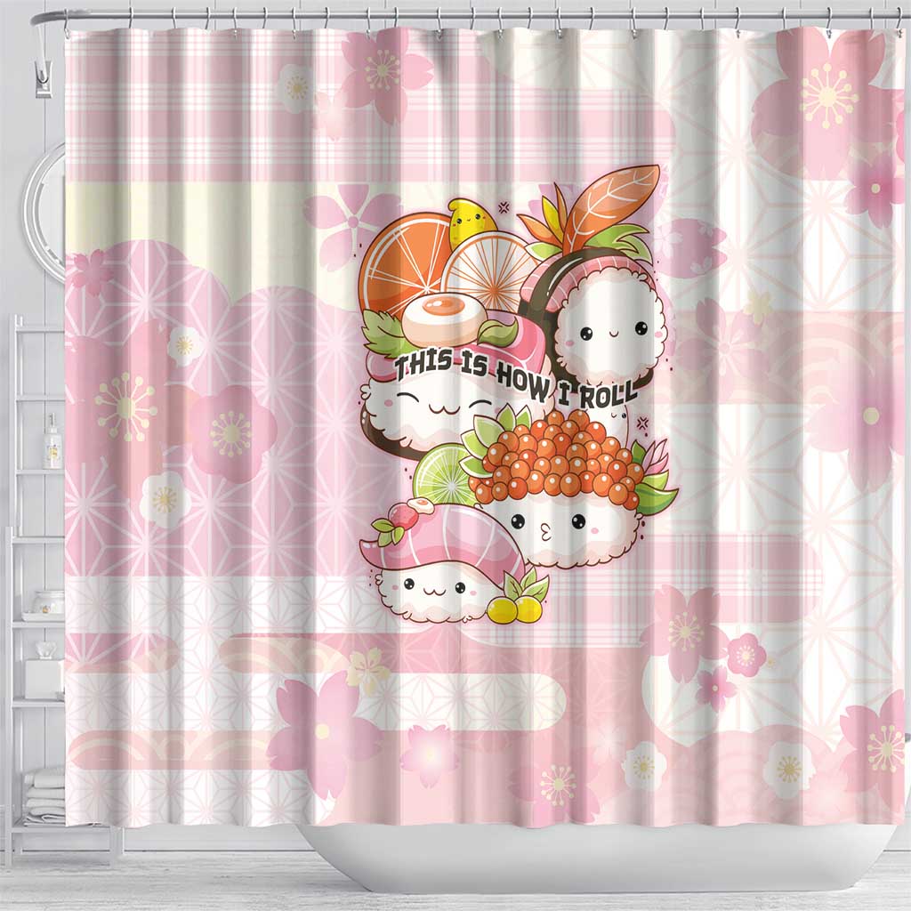 Japanese Kawaii Sushi Shower Curtain Pink Wagara Palaka This Is How I Roll - Wonder Print Shop
