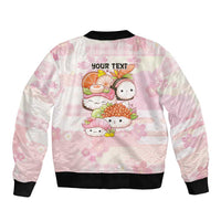 Personalized Japanese Kawaii Sushi Sleeve Zip Bomber Jacket Pink Wagara Palaka This Is How I Roll - Wonder Print Shop