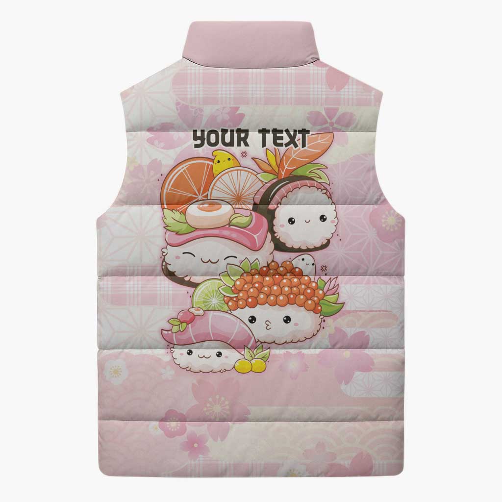 Personalized Japanese Kawaii Sushi Sleeveless Puffer Jacket Pink Wagara Palaka This Is How I Roll - Wonder Print Shop