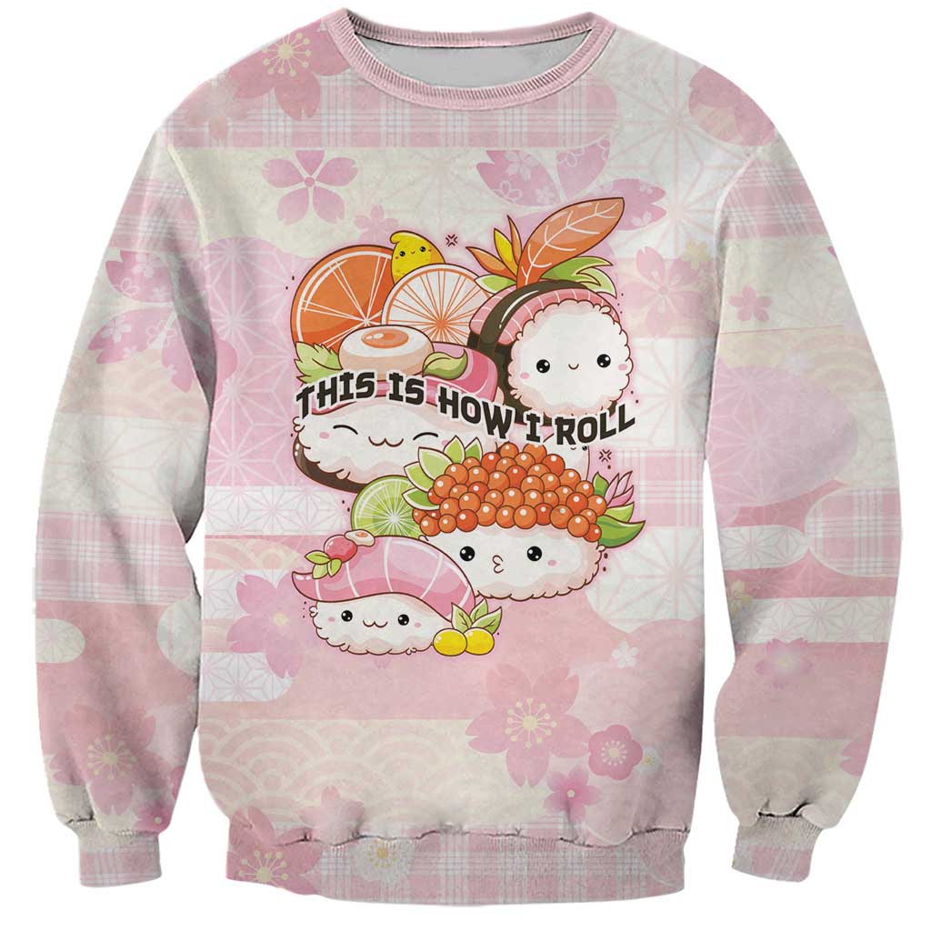 Personalized Japanese Kawaii Sushi Sweatshirt Pink Wagara Palaka This Is How I Roll - Wonder Print Shop