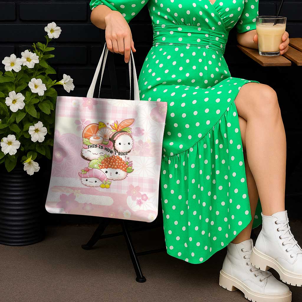 Japanese Kawaii Sushi Tote Bag Pink Wagara Palaka This Is How I Roll - Wonder Print Shop