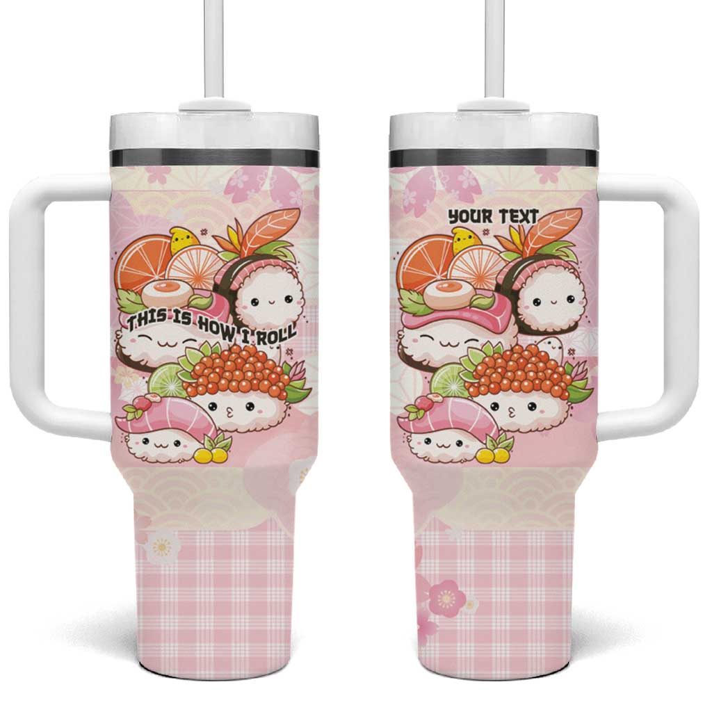 Personalized Japanese Kawaii Sushi Tumbler With Handle Pink Wagara Palaka This Is How I Roll - Wonder Print Shop