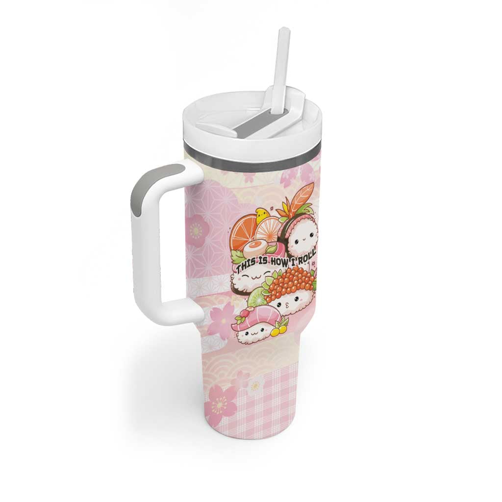 Personalized Japanese Kawaii Sushi Tumbler With Handle Pink Wagara Palaka This Is How I Roll - Wonder Print Shop