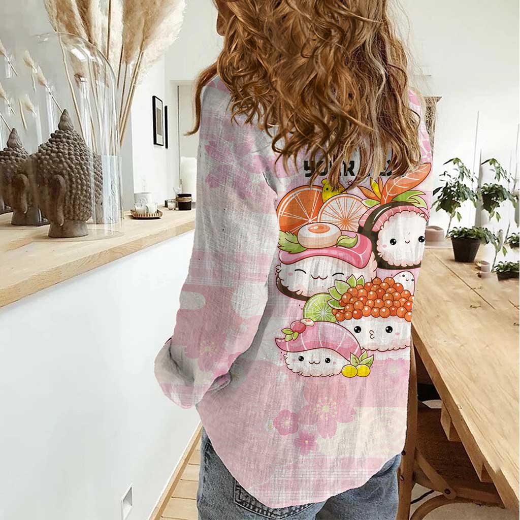 Personalized Japanese Kawaii Sushi Women Casual Shirt Pink Wagara Palaka This Is How I Roll - Wonder Print Shop