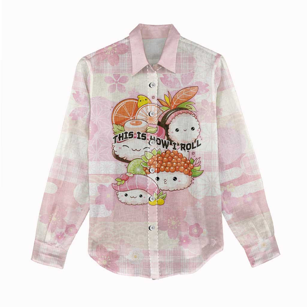 Personalized Japanese Kawaii Sushi Women Casual Shirt Pink Wagara Palaka This Is How I Roll - Wonder Print Shop
