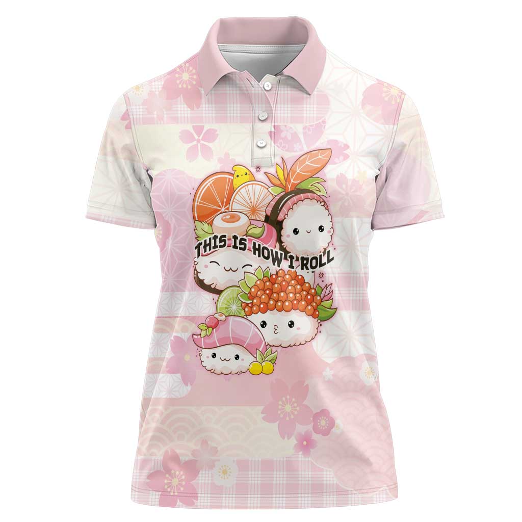 Personalized Japanese Kawaii Sushi Women Polo Shirt Pink Wagara Palaka This Is How I Roll - Wonder Print Shop