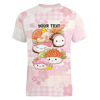 Personalized Japanese Kawaii Sushi Women V-Neck T-Shirt Pink Wagara Palaka This Is How I Roll - Wonder Print Shop