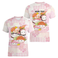 Personalized Japanese Kawaii Sushi Women V-Neck T-Shirt Pink Wagara Palaka This Is How I Roll - Wonder Print Shop