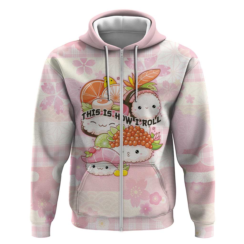 Personalized Japanese Kawaii Sushi Zip Hoodie Pink Wagara Palaka This Is How I Roll - Wonder Print Shop