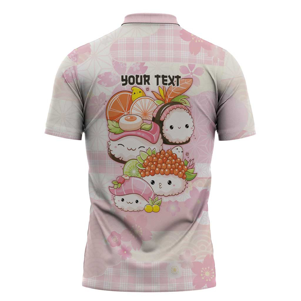 Personalized Japanese Kawaii Sushi Zipper Polo Shirt Pink Wagara Palaka This Is How I Roll - Wonder Print Shop