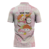 Personalized Japanese Kawaii Sushi Zipper Polo Shirt Pink Wagara Palaka This Is How I Roll - Wonder Print Shop