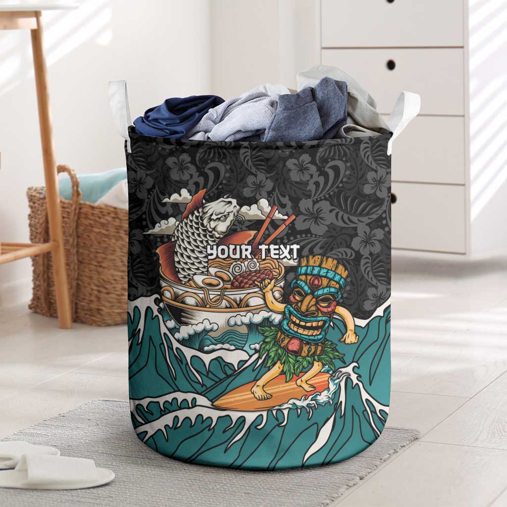 Personalized Japanese Koi Fish Ramen Laundry Basket Tiki Surfing Wagara Hibiscus Pattern - Wonder Print Shop