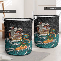 Personalized Japanese Koi Fish Ramen Laundry Basket Tiki Surfing Wagara Hibiscus Pattern - Wonder Print Shop