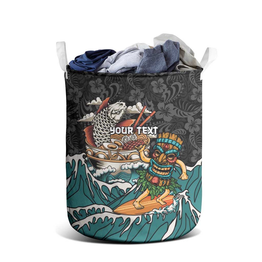 Personalized Japanese Koi Fish Ramen Laundry Basket Tiki Surfing Wagara Hibiscus Pattern - Wonder Print Shop